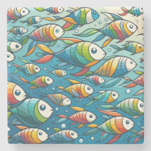 Farbenfrohe Unterwasserkunst Steinuntersetzer (Vorderseite)