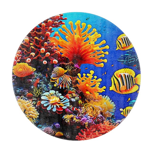 Farbenfrohe Unterwasserwelt Schneidebrett (Vorderseite)