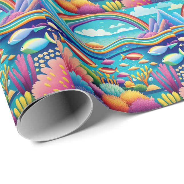 Farbenfrohe Unterwasserwelt unter dem Regenbogen Geschenkpapier (Rolleneckpunkt)