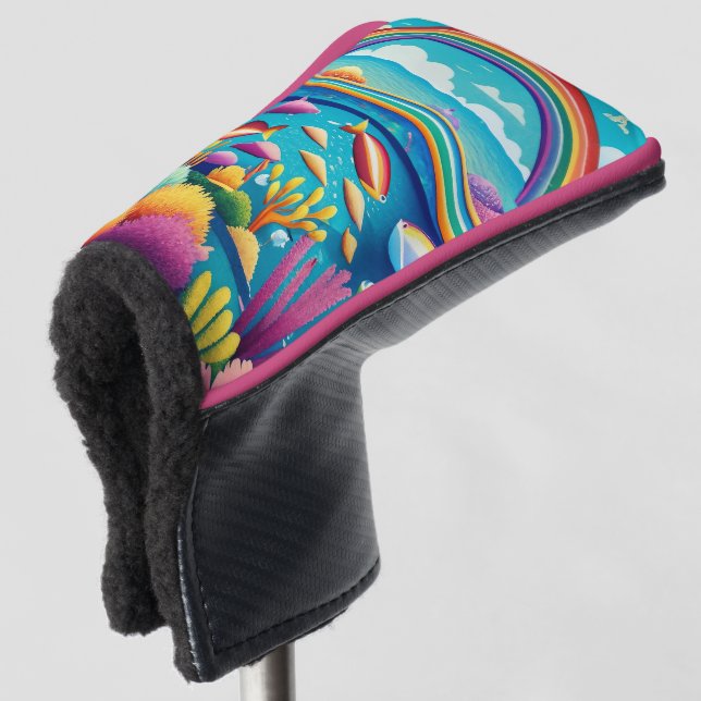 Farbenfrohe Unterwasserwelt unter dem Regenbogen Golf Headcover (3/4 Vorderseite)