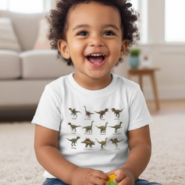 Farbenfrohe Urzeitfreunde-Dinosaurier-Namensliste Baby T-shirt