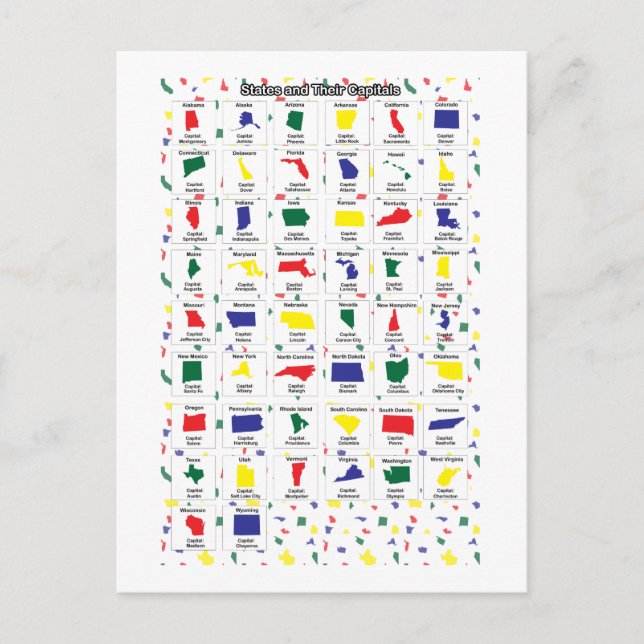 Farbenfrohe US-Staaten und Hauptstädte Postkarte (Vorderseite)