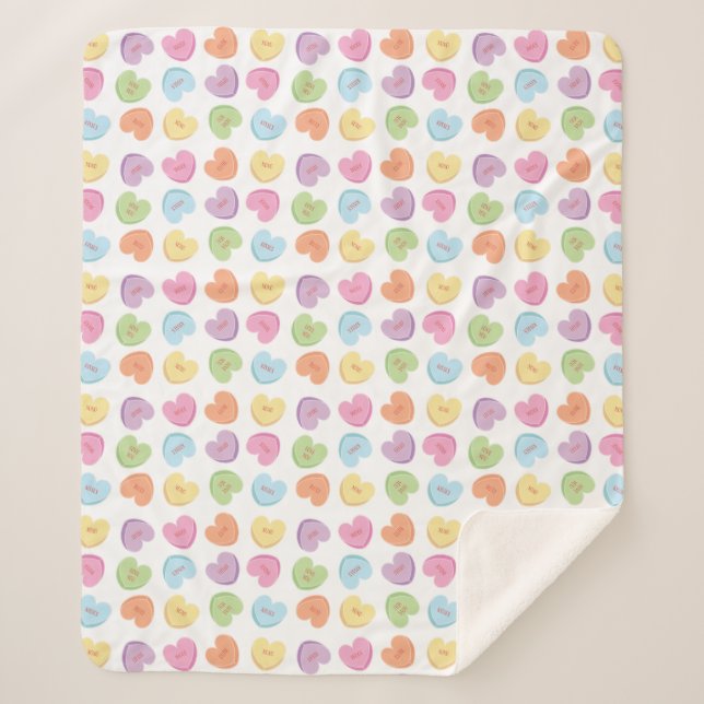 Farbenfrohe Valentine Candy Hearts Papier Unterset Sherpadecke (Vorderseite)