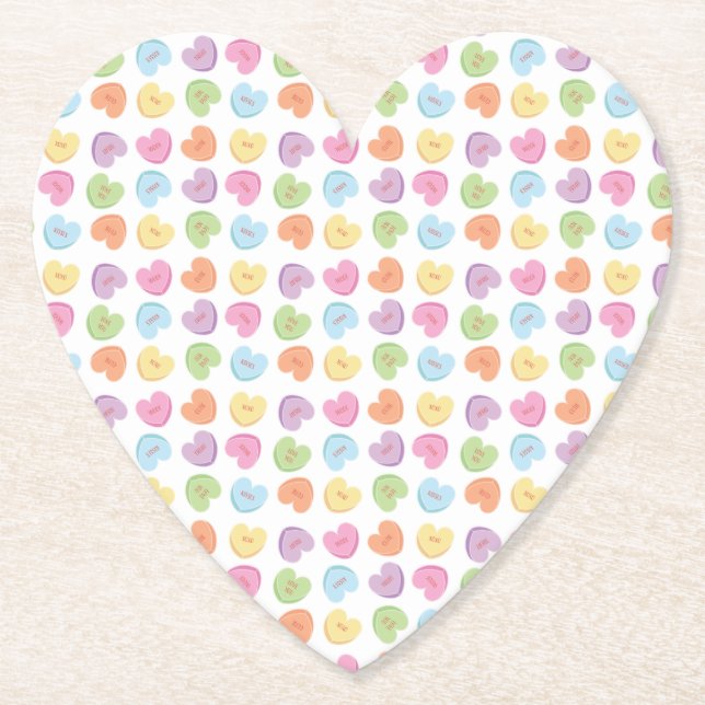 Farbenfrohe Valentine Candy Hearts Untersetzer (Vorderseite)