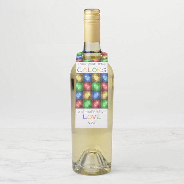 Farbenfrohe Valentinstag Rustikale Herzen Flaschenanhänger (Auf Flasche)