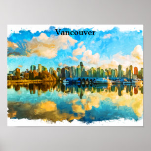 Farbenfrohe Vancouver Kanada Panoramaansicht Poster