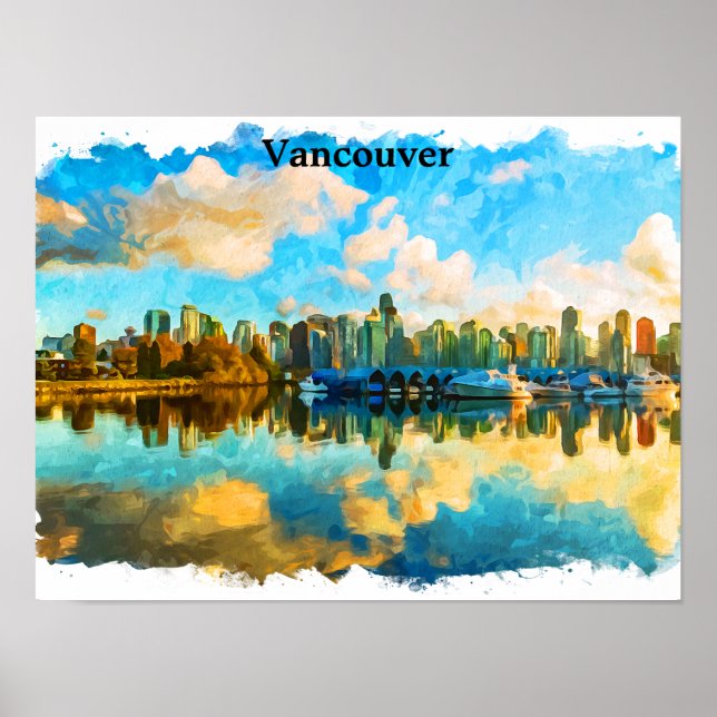 Farbenfrohe Vancouver Kanada Panoramaansicht Poster (Vorne)