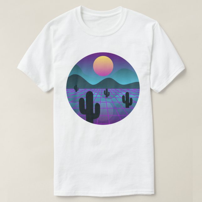 Farbenfrohe Vaporwave-Kakteen "Digital Wüste" T-Shirt (Design vorne)