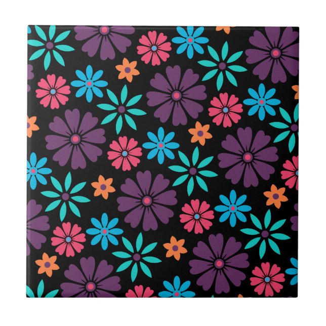 Farbenfrohe Vector Blume Muster Fliese (Vorderseite)