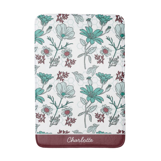 Farbenfrohe Vegetation Blumenmuster personalisiert Badematte (Vorderseite Vertikal)
