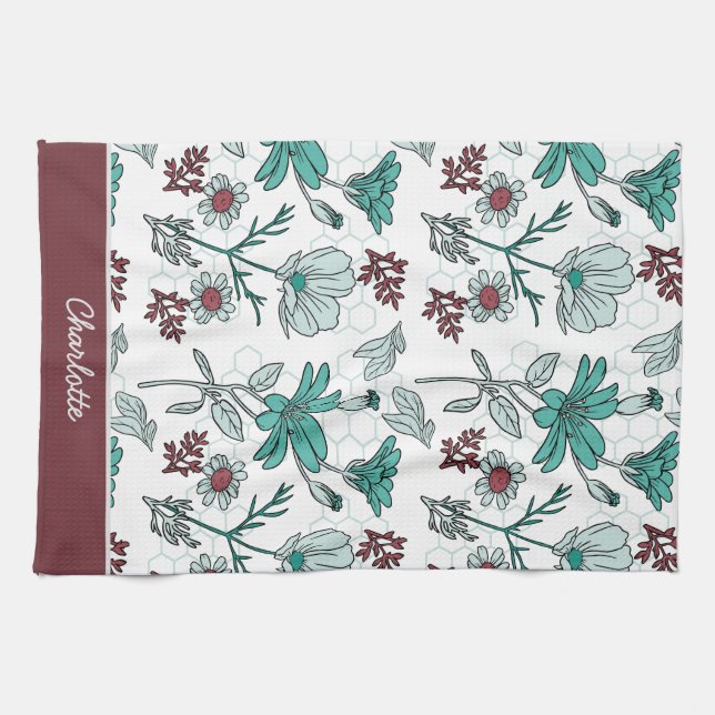 Farbenfrohe Vegetation Blumenmuster personalisiert Geschirrtuch (Horizontal)