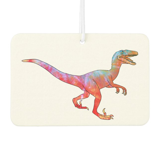 Farbenfrohe Velociraptor Psychedelic Dinosaurier A Autolufterfrischer (Vorderseite)