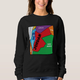 Farbenfrohe, vereinfachte jordanische Landkarte, N Sweatshirt