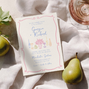 Farbenfrohe & Verrückte Handgezeichnete Hochzeit Einladung