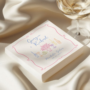 Farbenfrohe & Verrückte Handgezeichnete Hochzeit Serviette