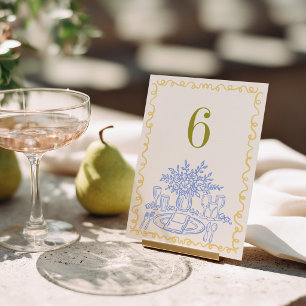 Farbenfrohe & Verrückte Handgezeichnete Hochzeit Tischnummer