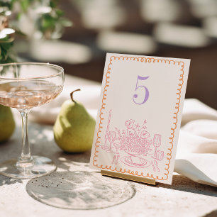 Farbenfrohe & Verrückte Handgezeichnete Hochzeit Tischnummer