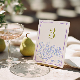 Farbenfrohe & Verrückte Handgezeichnete Hochzeit Tischnummer