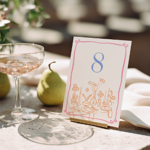 Farbenfrohe & Verrückte Handgezeichnete Hochzeit Tischnummer