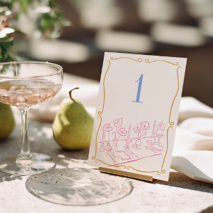Farbenfrohe & Verrückte Handgezeichnete Hochzeit Tischnummer