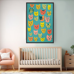 Farbenfrohe, verrückte Katzen-Illustration Poster