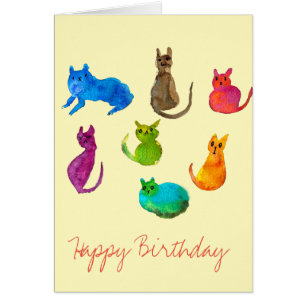 Farbenfrohe verrückte Katzen in Aquarellfarben