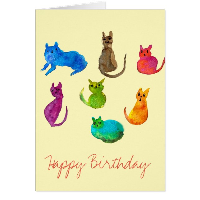 Farbenfrohe verrückte Katzen in Aquarellfarben (Vorne)