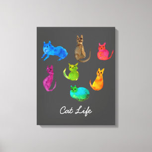 Farbenfrohe verrückte Katzen in Aquarellfarben Leinwanddruck