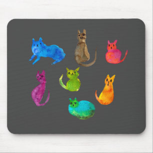 Farbenfrohe verrückte Katzen in Aquarellfarben Mousepad
