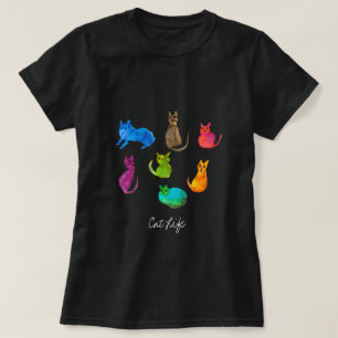 Farbenfrohe verrückte Katzen in Aquarellfarben T-Shirt