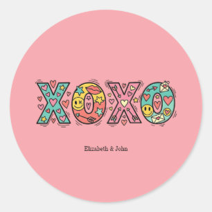 Farbenfrohe Verspielte "XOXO" Valentinstag Runder Aufkleber