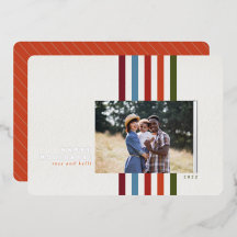 Farbenfrohe vertikale Band mit Foil Holiday Card