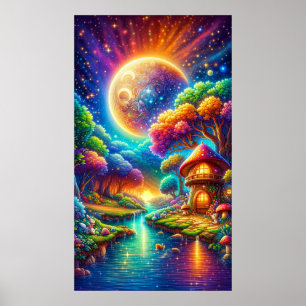 Farbenfrohe verzauberte Flusslandschaft Poster