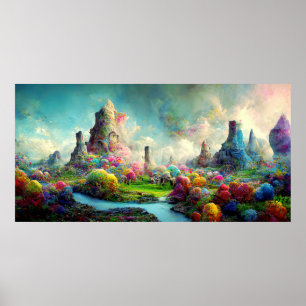 Farbenfrohe, verzauberte Forest Fantasy Landschaft Poster