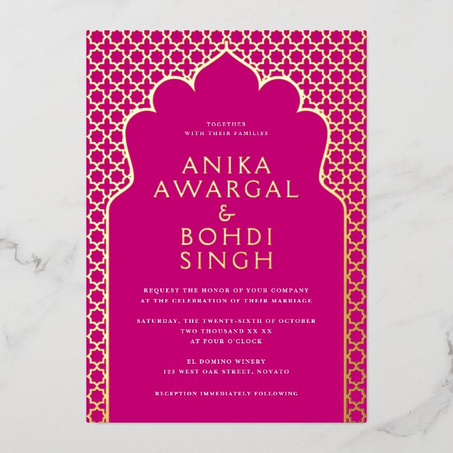 Farbenfrohe Verzierte indische Fensterwand Hochzei Folieneinladung (Vorderseite)