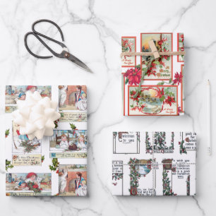 Farbenfrohe Viktorianische Weihnachtskarten-Collag Geschenkpapier Set