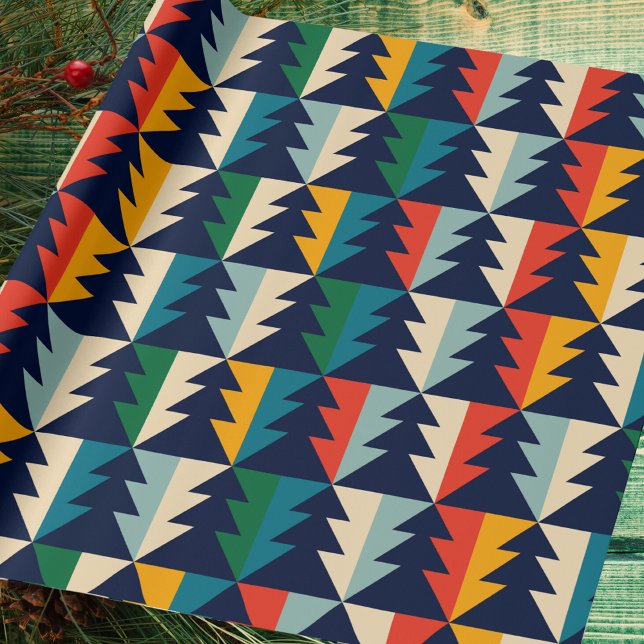 Farbenfrohe Vintage Abstrakte Waldbäume Weihnachte Geschenkpapier (Von Creator hochgeladen)