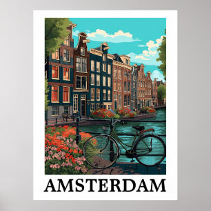 Farbenfrohe Vintage Amsterdam Niederlande Canal Vi Poster