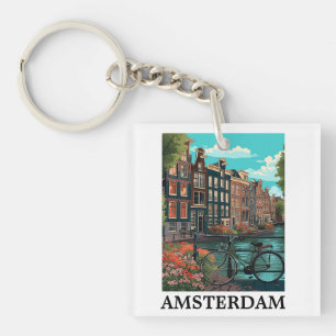 Farbenfrohe Vintage Amsterdam Niederlande Canal Vi Schlüsselanhänger