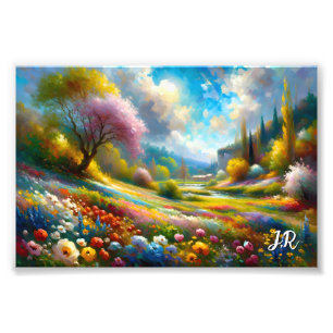 Farbenfrohe Vintage Blume Landschaftsbild Fotodruck