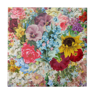 Farbenfrohe Vintage-Blumen Fliese