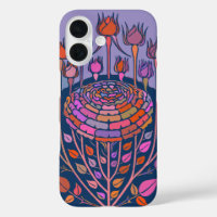 Farbenfrohe Vintage Blumen Kunst im Lila und blaue