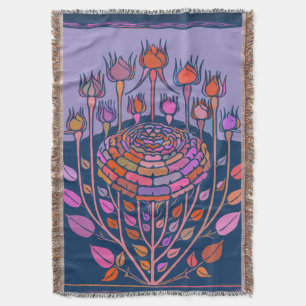 Farbenfrohe Vintage Blumen Kunst im Lila und blaue Decke