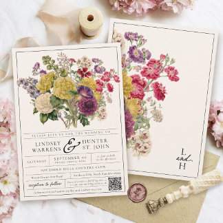 Farbenfrohe Vintage-Blumen-Romanische-Garten-Hochz Einladung
