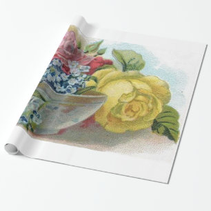 Farbenfrohe Vintage-Blumen Vergissmeinnicht-Rosen Geschenkpapier