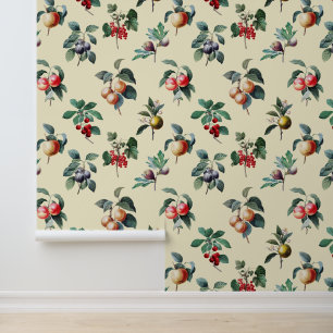 Farbenfrohe Vintage Botanische Früchte auf Creme Tapete