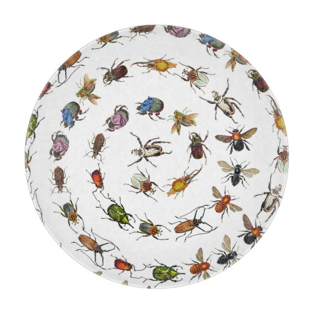 Farbenfrohe Vintage Bugs & Käfer Muster Schneidebrett (Vorderseite)