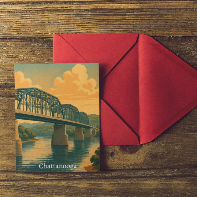 Farbenfrohe Vintage Chattanooga Postkarte (Retro Vintage Chattanooga Tennessee Travel Postcard)