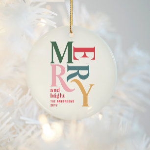 Farbenfrohe, Vintage Chritsmas Familie Foto Keramik Ornament