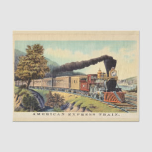 Farbenfrohe Vintage-Dampflok-Kunst, Postkarte Seidenpapier